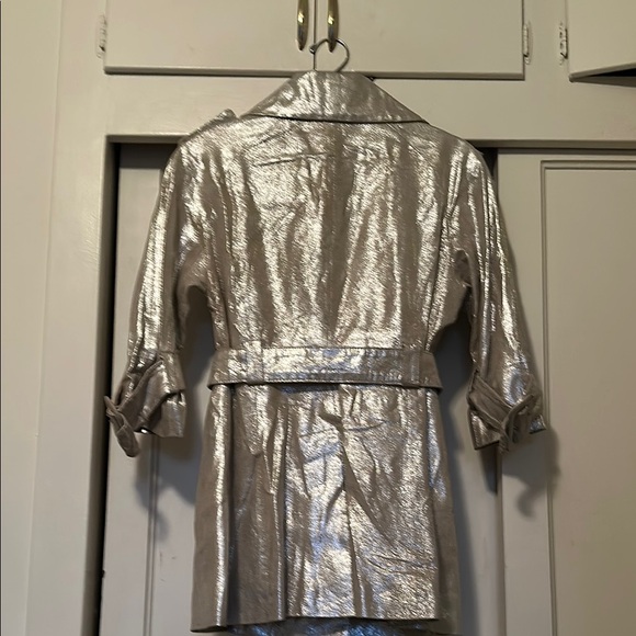 Vintage Bebe Shimmering leather Silver Trench Coat Retro Small - Picture 4 of 9